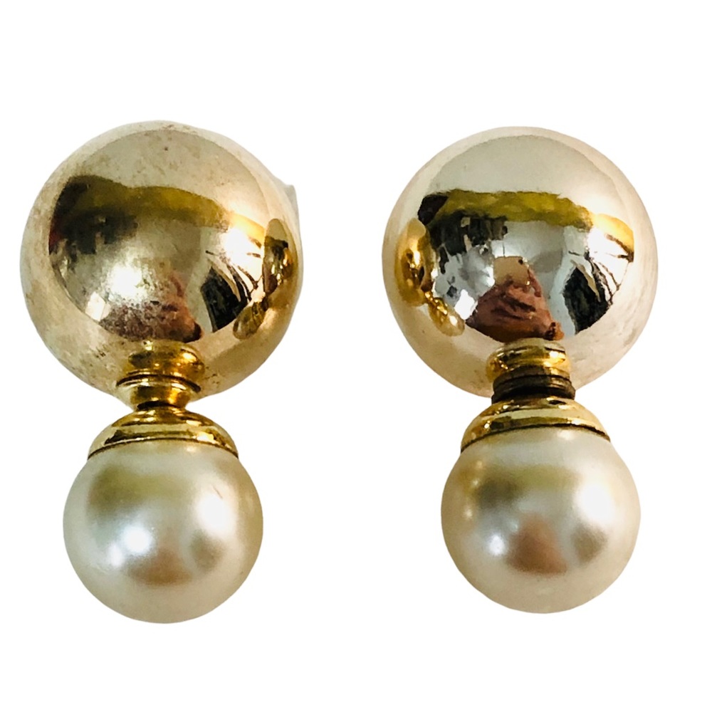 Double Sided Y2K Gold Pearl Stud Ball Celebrity Tribal Acrylic Earrings